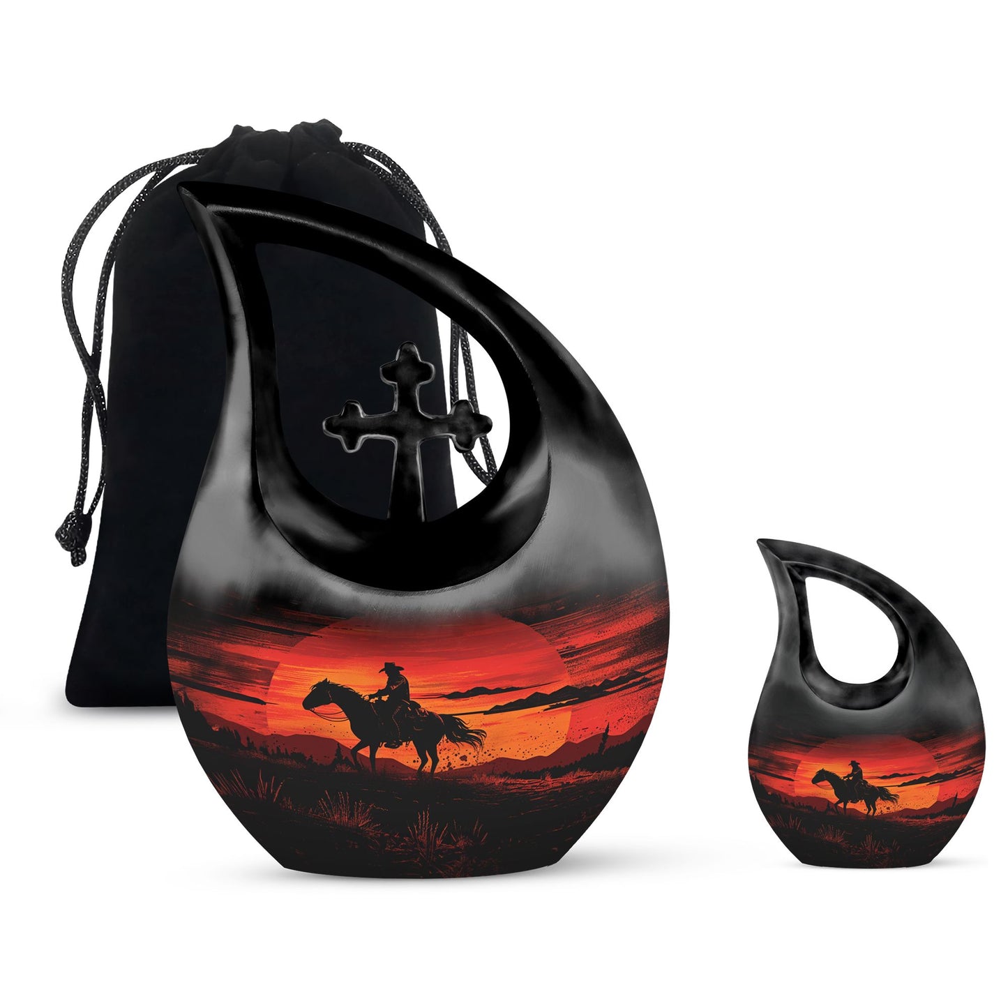Cowboy Theme Large Urn With 1 Keepsake Urn