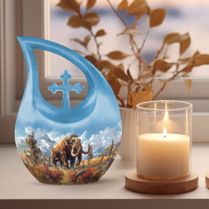 Large 10-inch Mamoth-themed Cross Drop burial urn