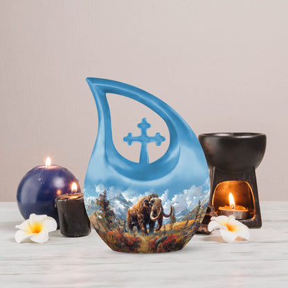 Large 10-inch Mamoth-themed Cross Drop burial urn