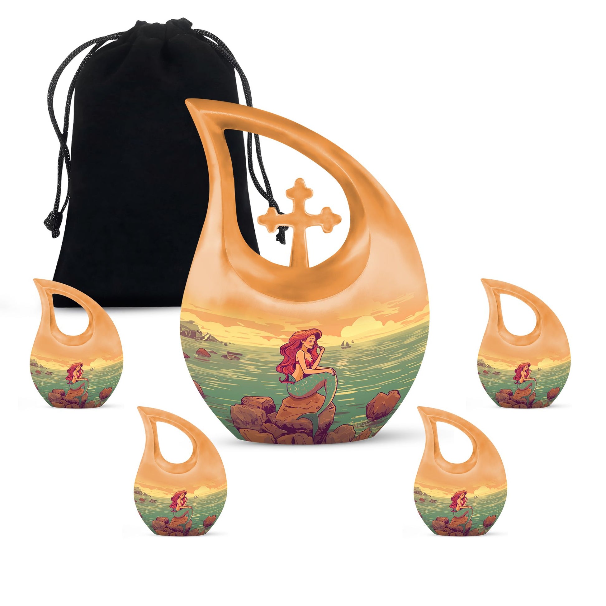 Mermaid Theme Large Urn With 4 Keepsake Urn