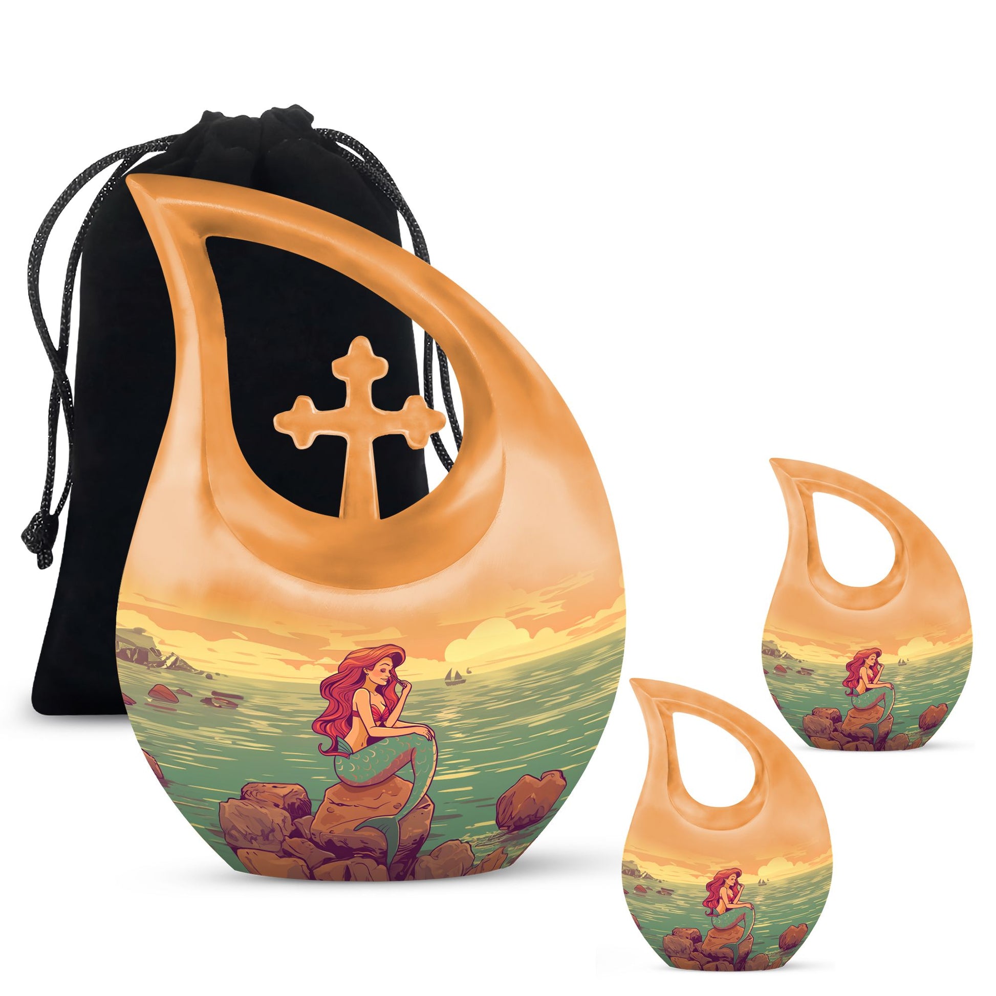 Mermaid Theme Large Urn With 2 Keepsake Urn