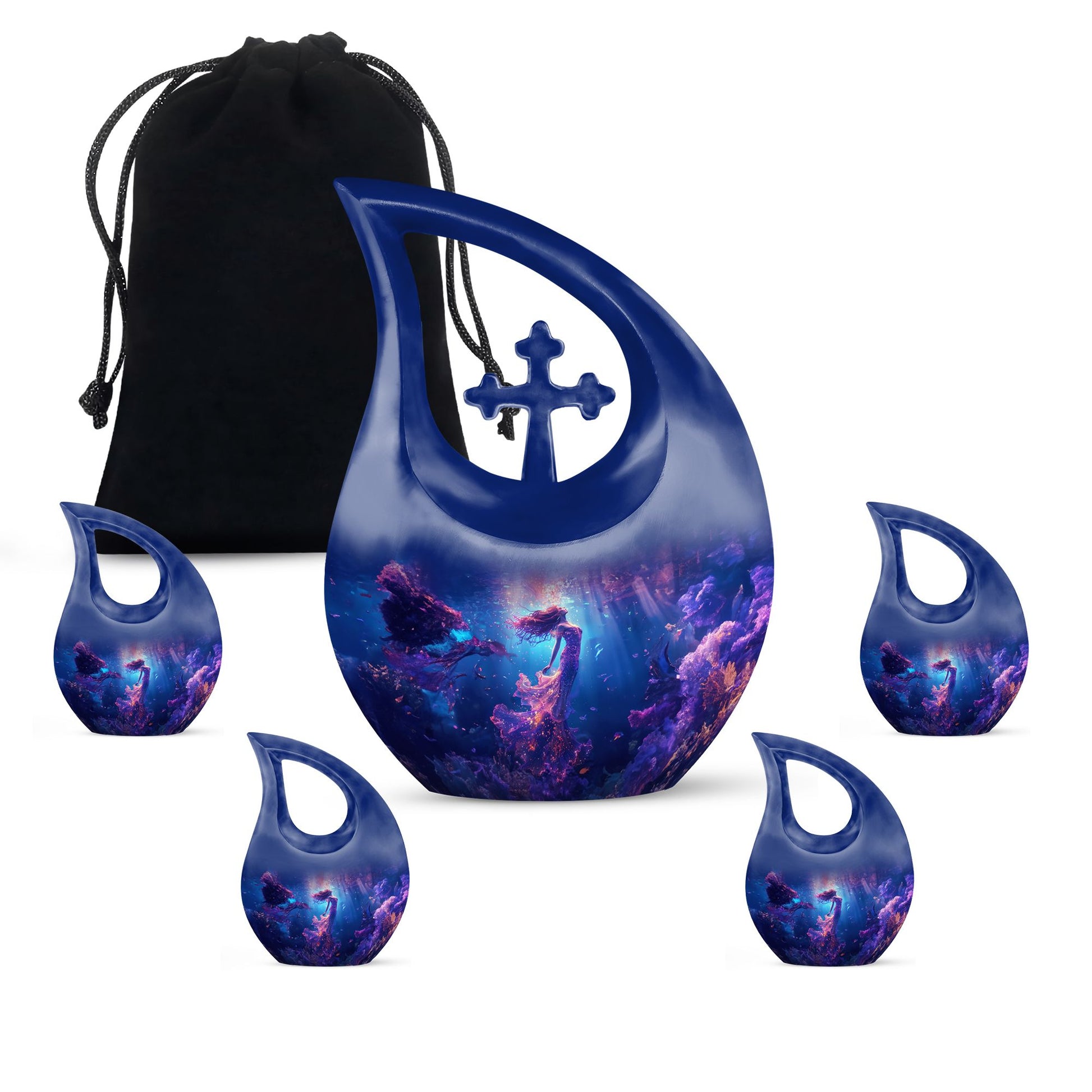 Mermaid Theme Large Urn With 4 Keepsake Urn