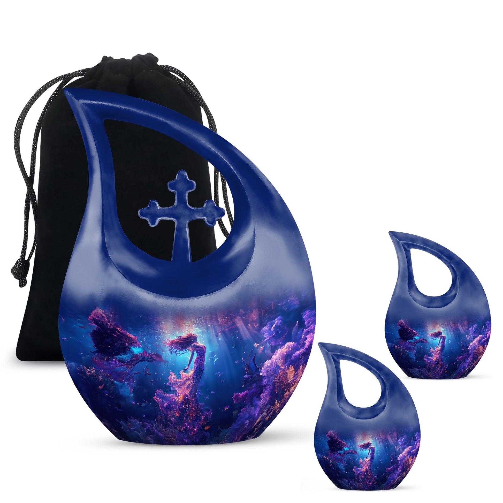 Mermaid Theme Large Urn With 2 Keepsake Urn