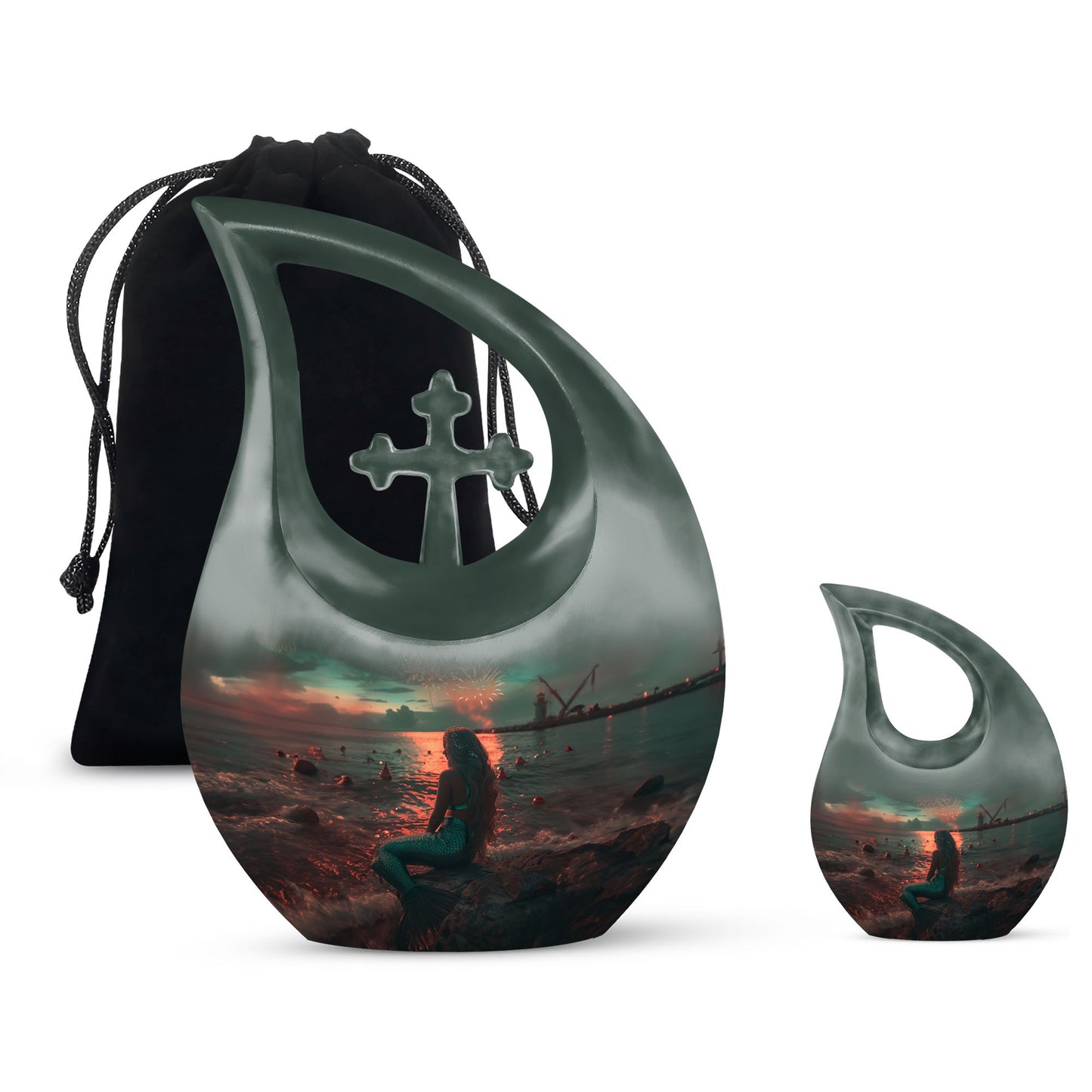 Mermaid Theme Large Urn With 1 Keepsake Urn