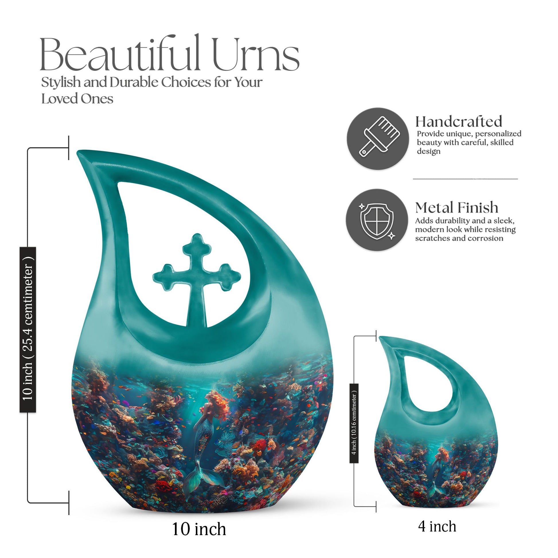 10-inch Mermaid themed Cross Drop Urn