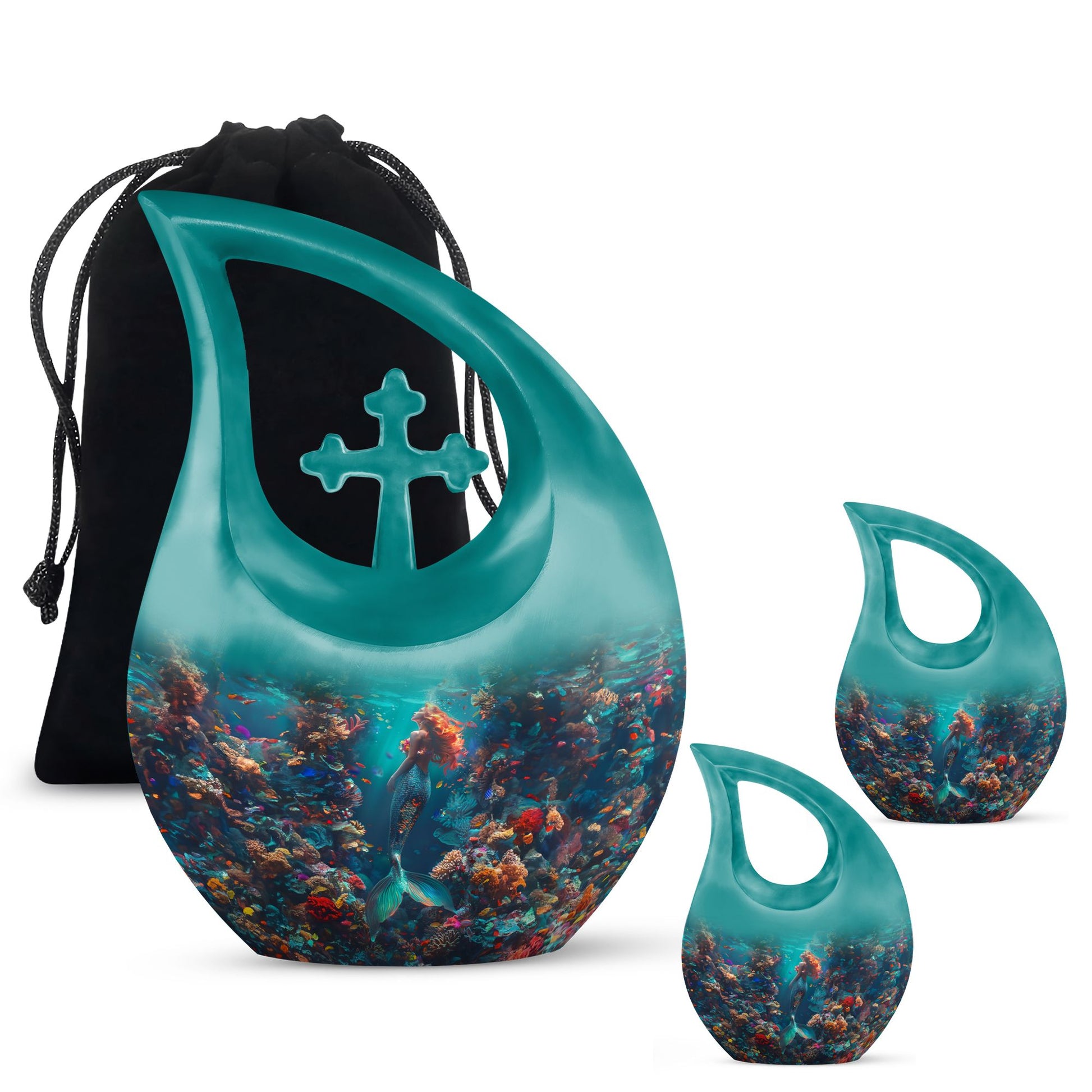 10-inch Mermaid themed Cross Drop Urn