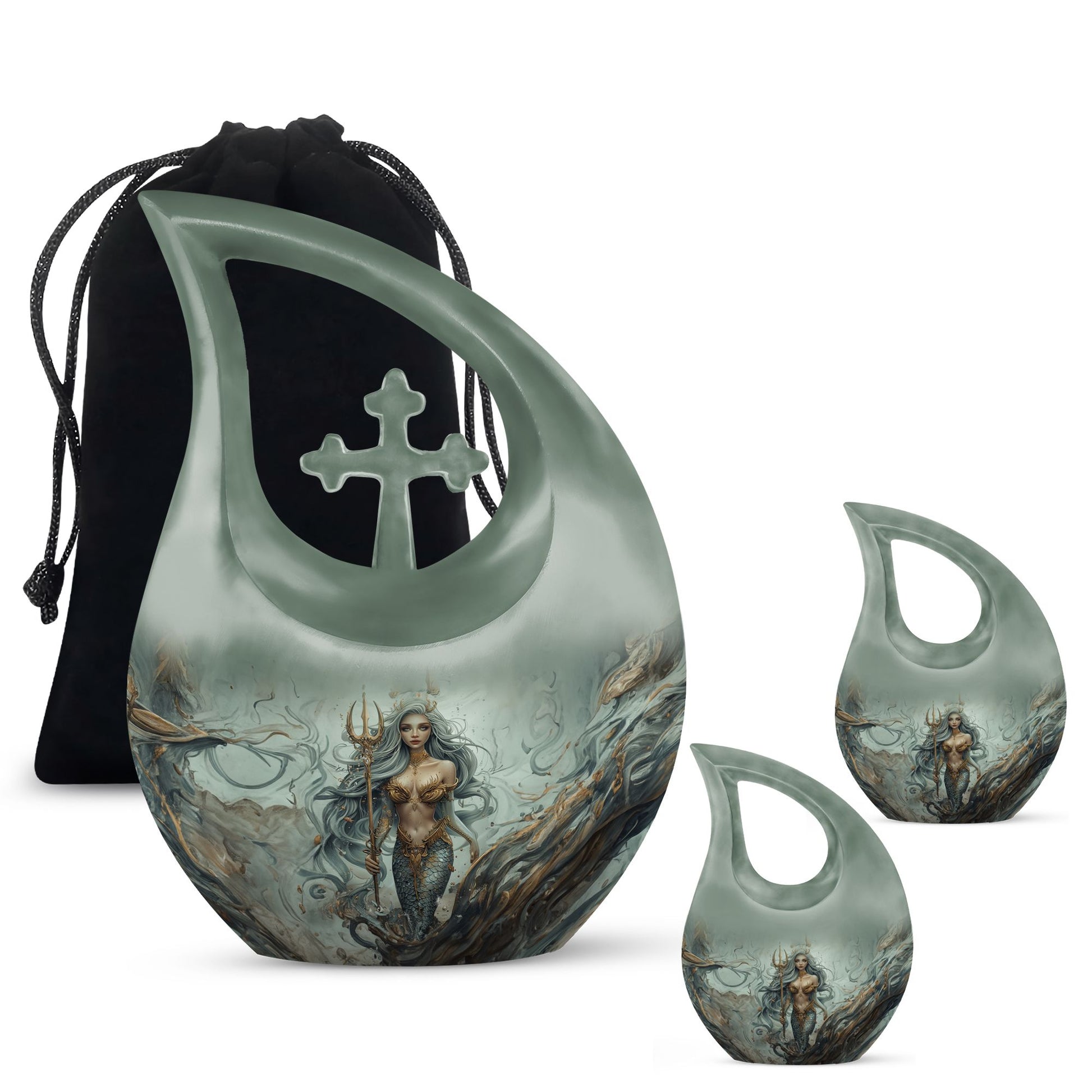 Mermaid Theme Large Urn With 2 Keepsake Urn