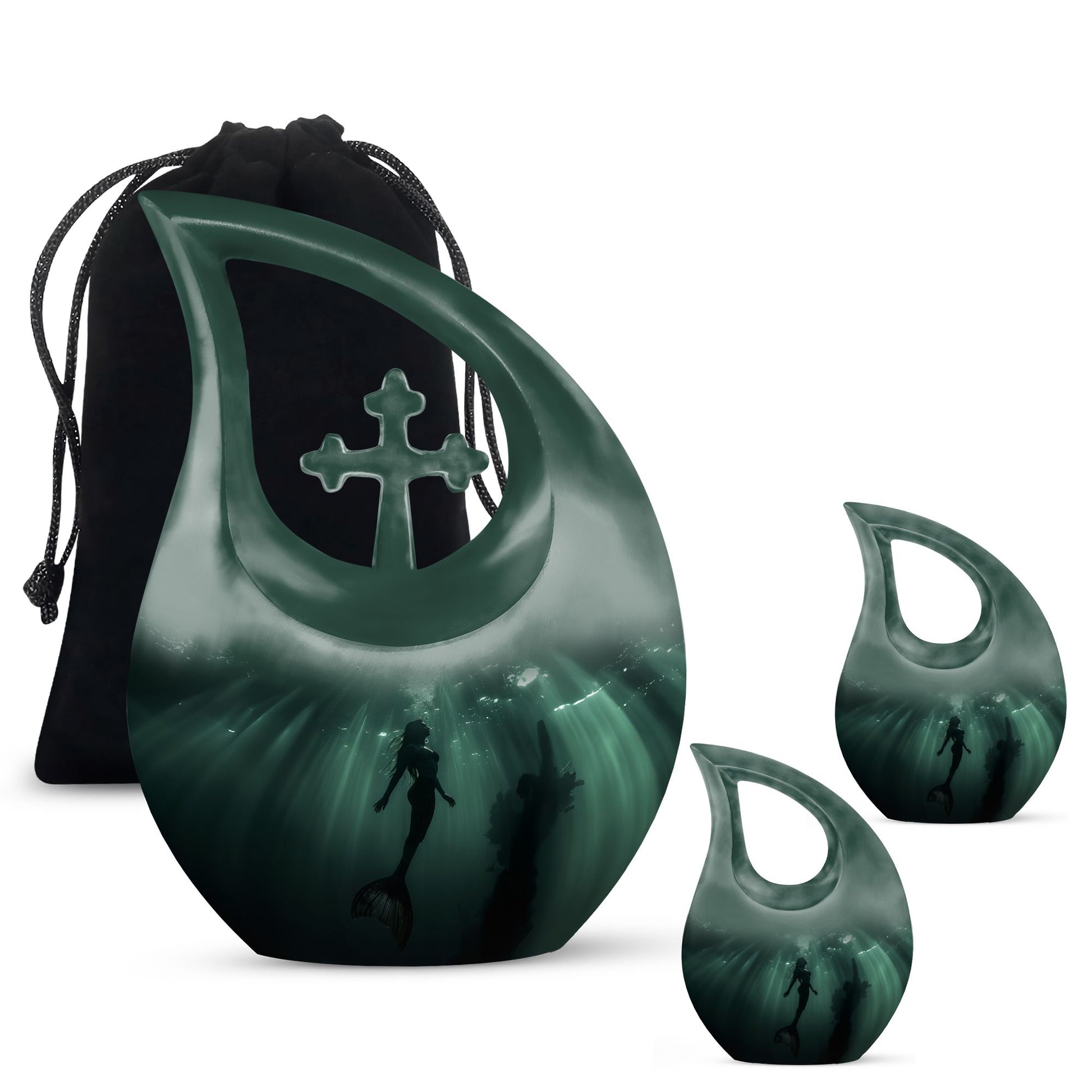 Mermaid Theme Large Urn With 2 Keepsake Urn