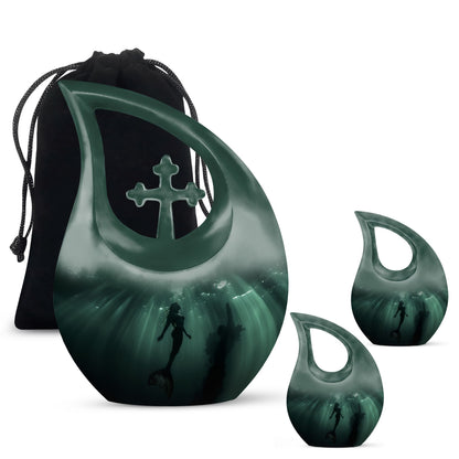 Mermaid Theme Large Urn With 2 Keepsake Urn