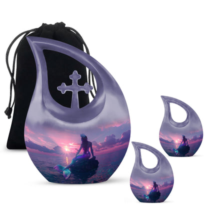 Mermaid Theme Large Urn With 2 Keepsake Urn