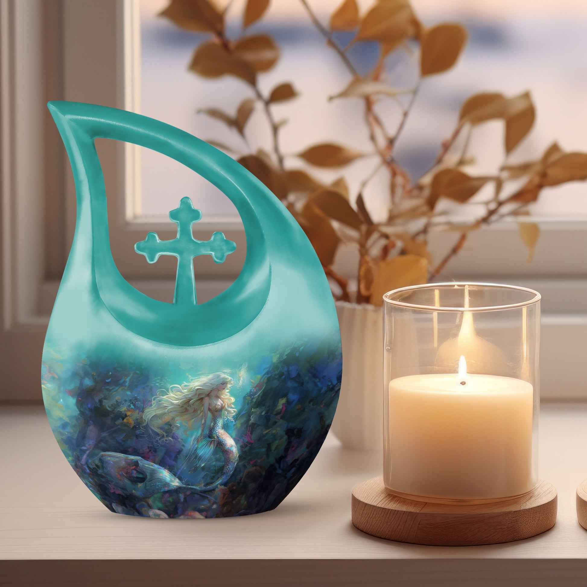 10 inch Cross Drop Mermaid Urn