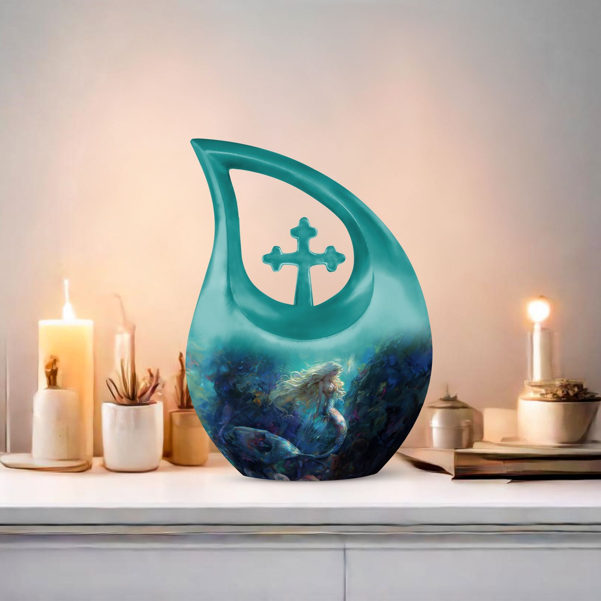 10 inch Cross Drop Mermaid Urn