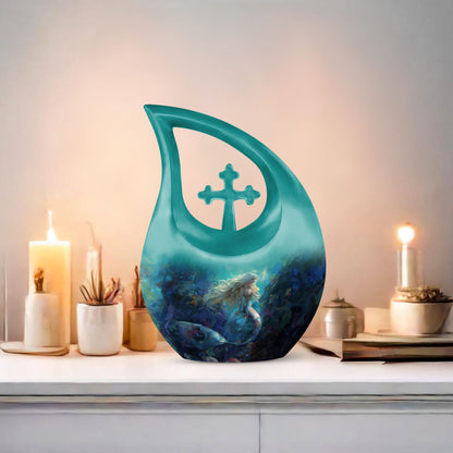 10 inch Cross Drop Mermaid Urn