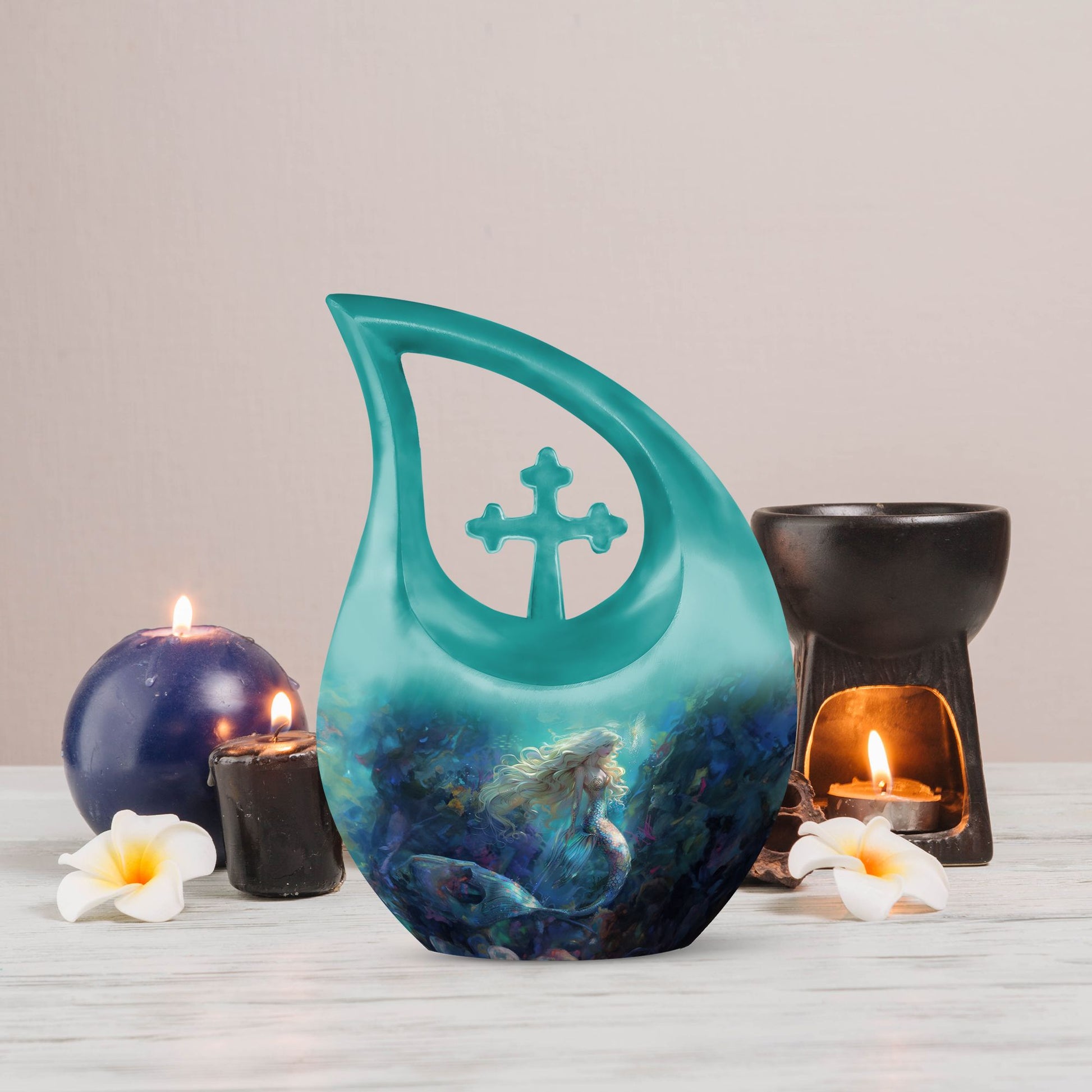 10 inch Cross Drop Mermaid Urn