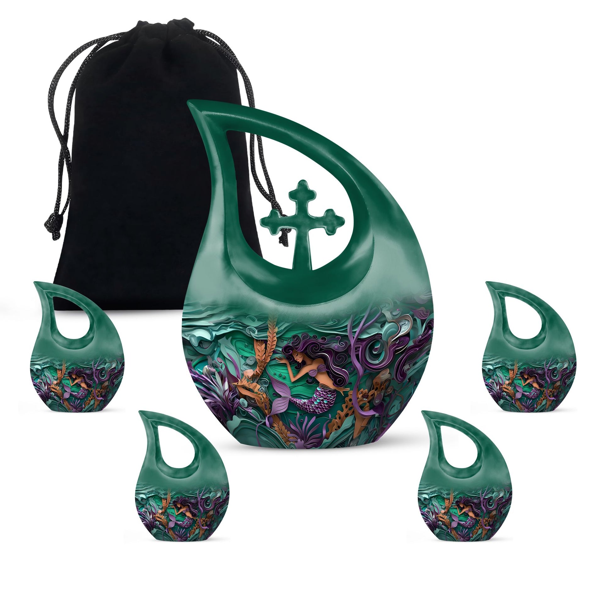 Mermaid Theme Large Urn With 4 Keepsake Urn