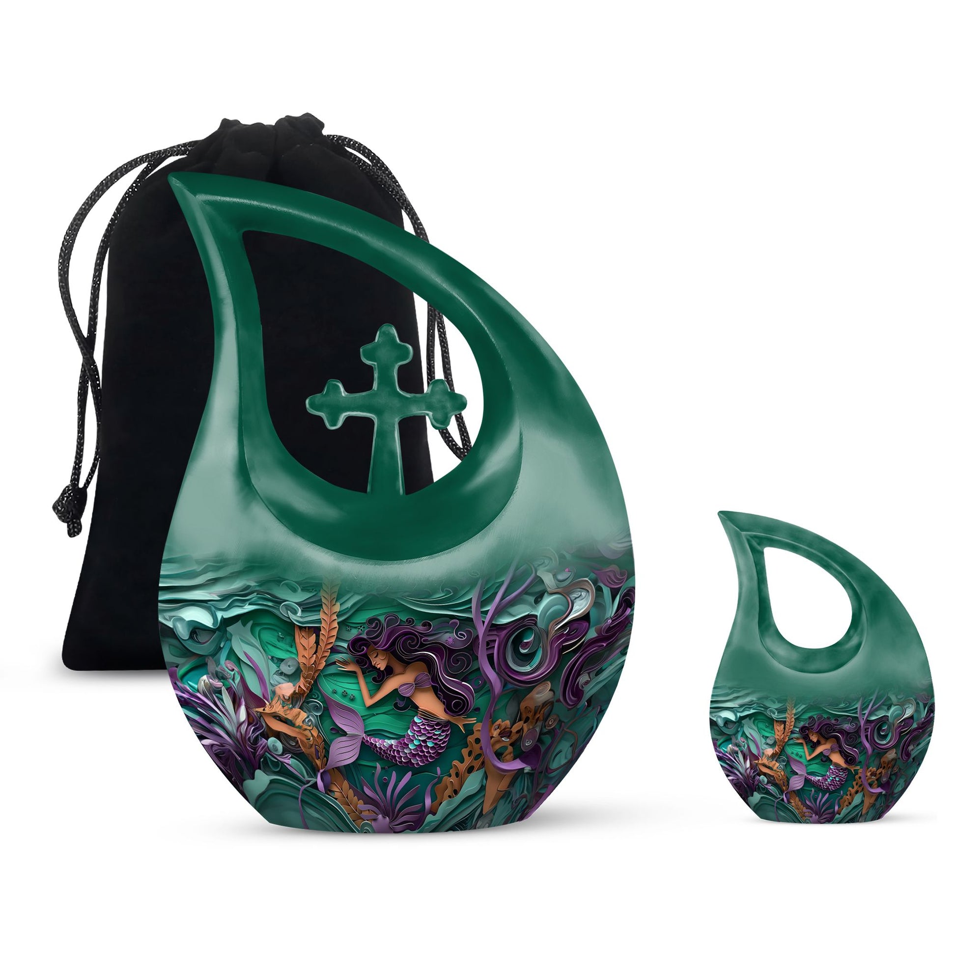 Mermaid Theme Large Urn With 1 Keepsake Urn