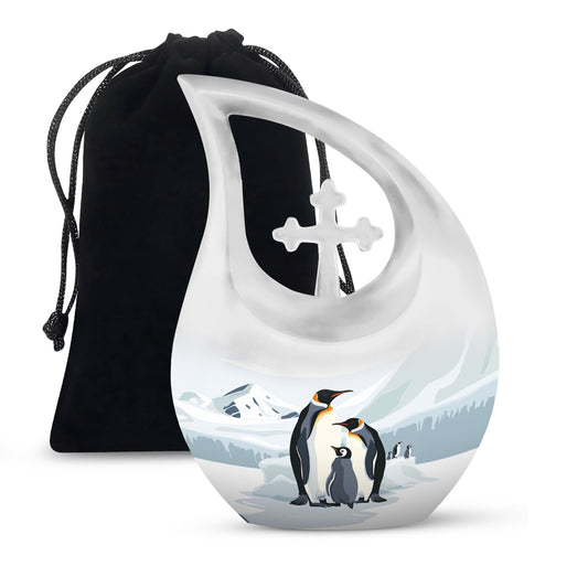 10-inch Penguin-themed modern urn