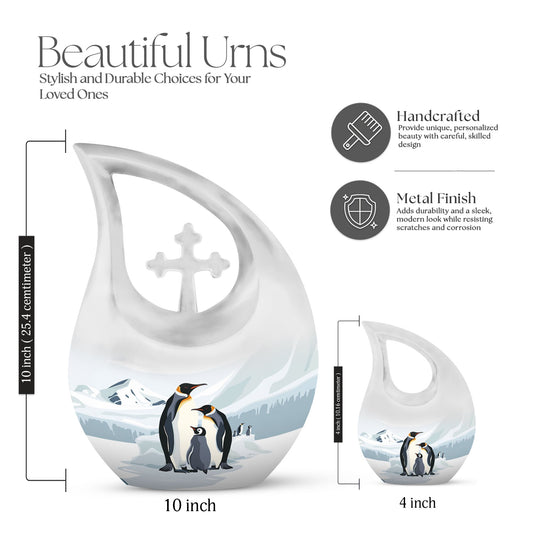 10-inch Penguin-themed modern urn