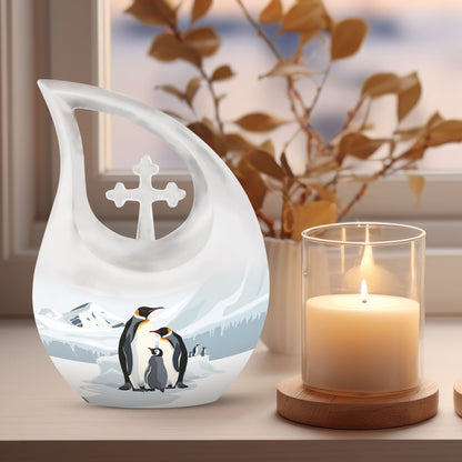 10-inch Penguin-themed modern urn
