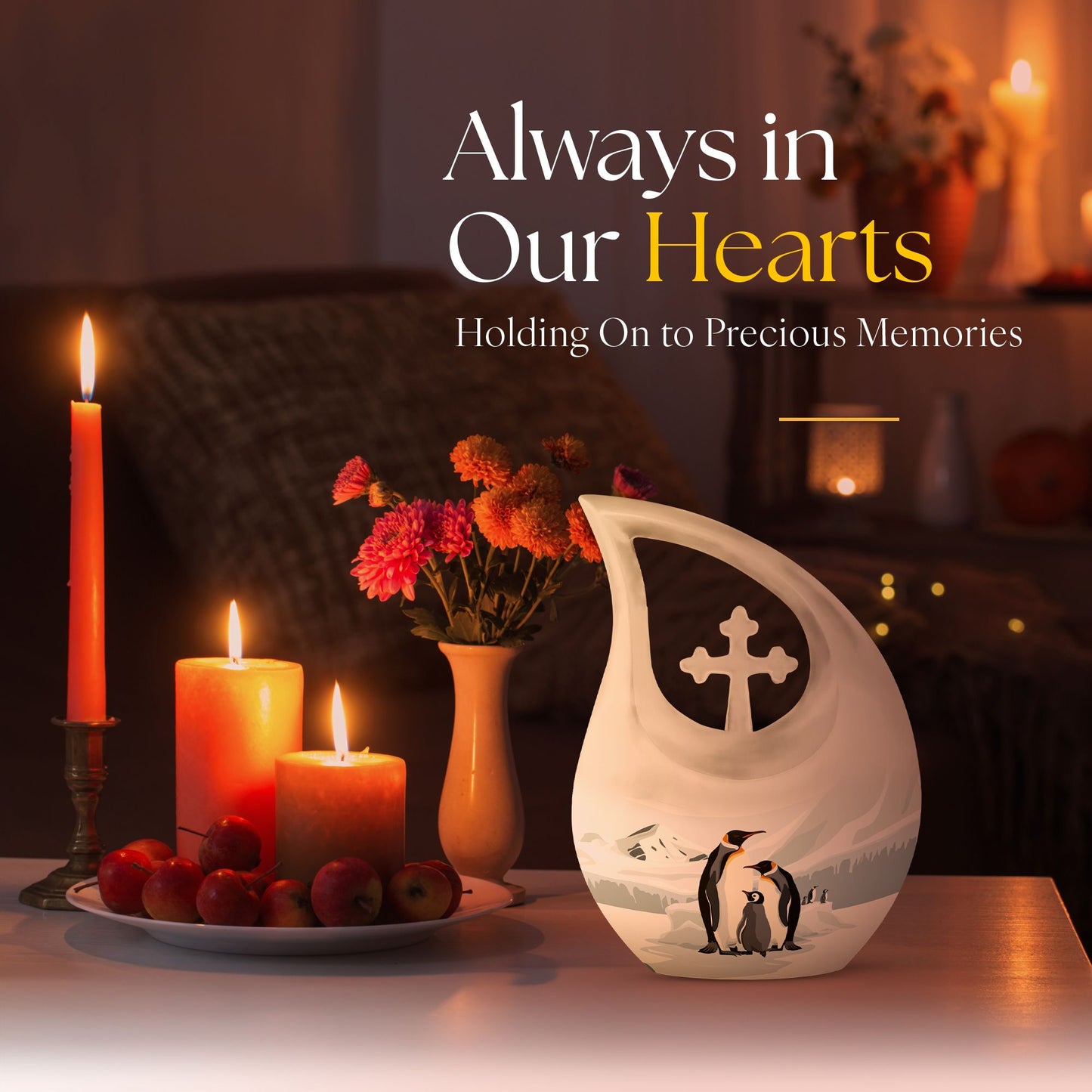 10-inch Penguin-themed modern urn