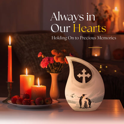 10-inch Penguin-themed modern urn