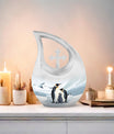 10-inch Penguin-themed modern urn