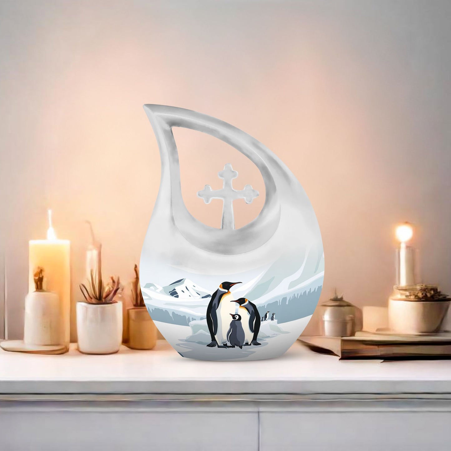 10-inch Penguin-themed modern urn