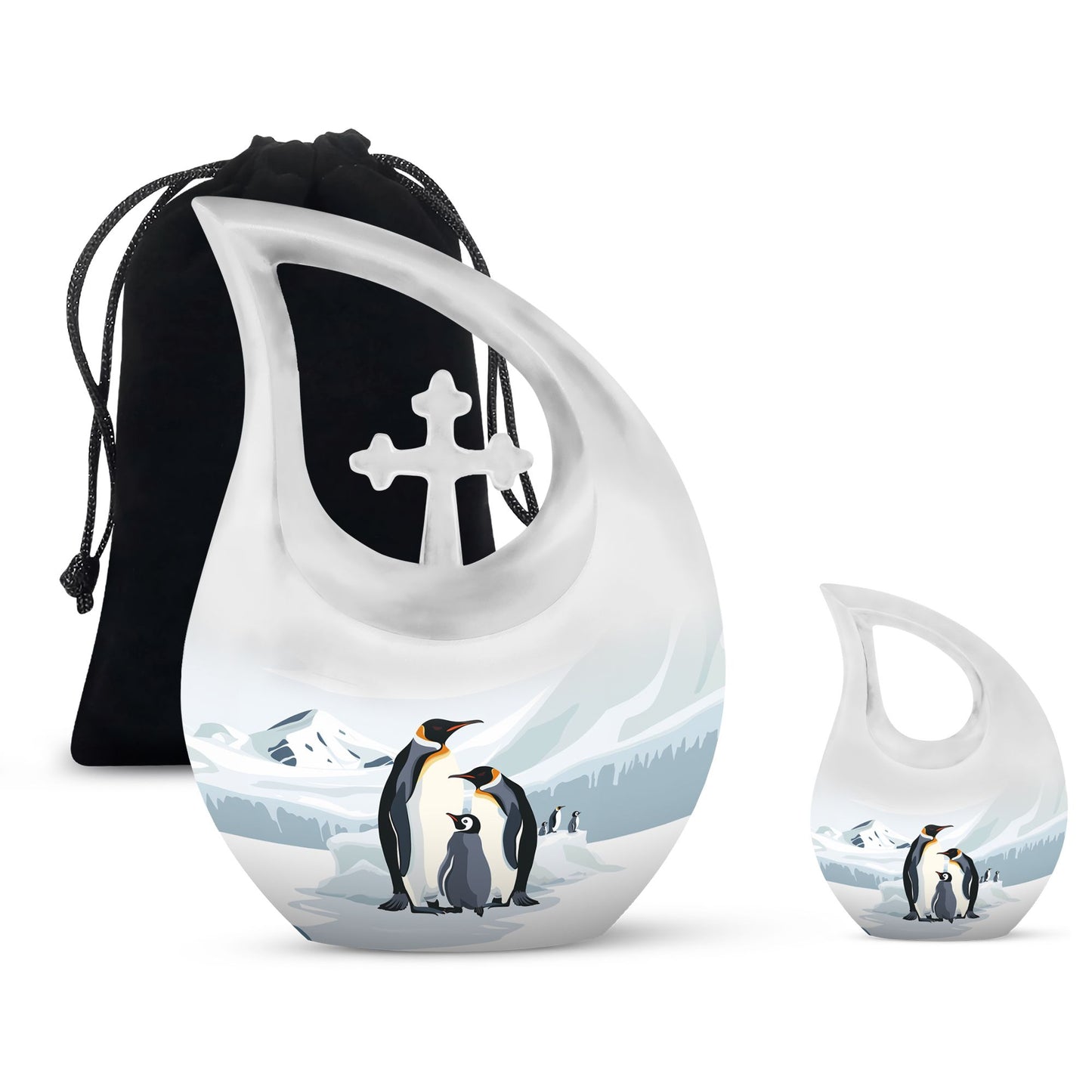 Personalized Penguin Keepsake Urn for Human Ashes - 10-inch, 200 cu in - Yatskia