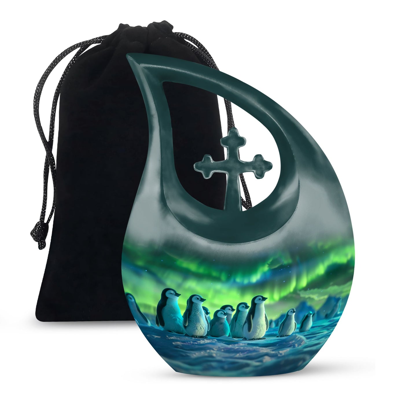 10 Inch Penguin Themed Cross Drop Beautiful Urn