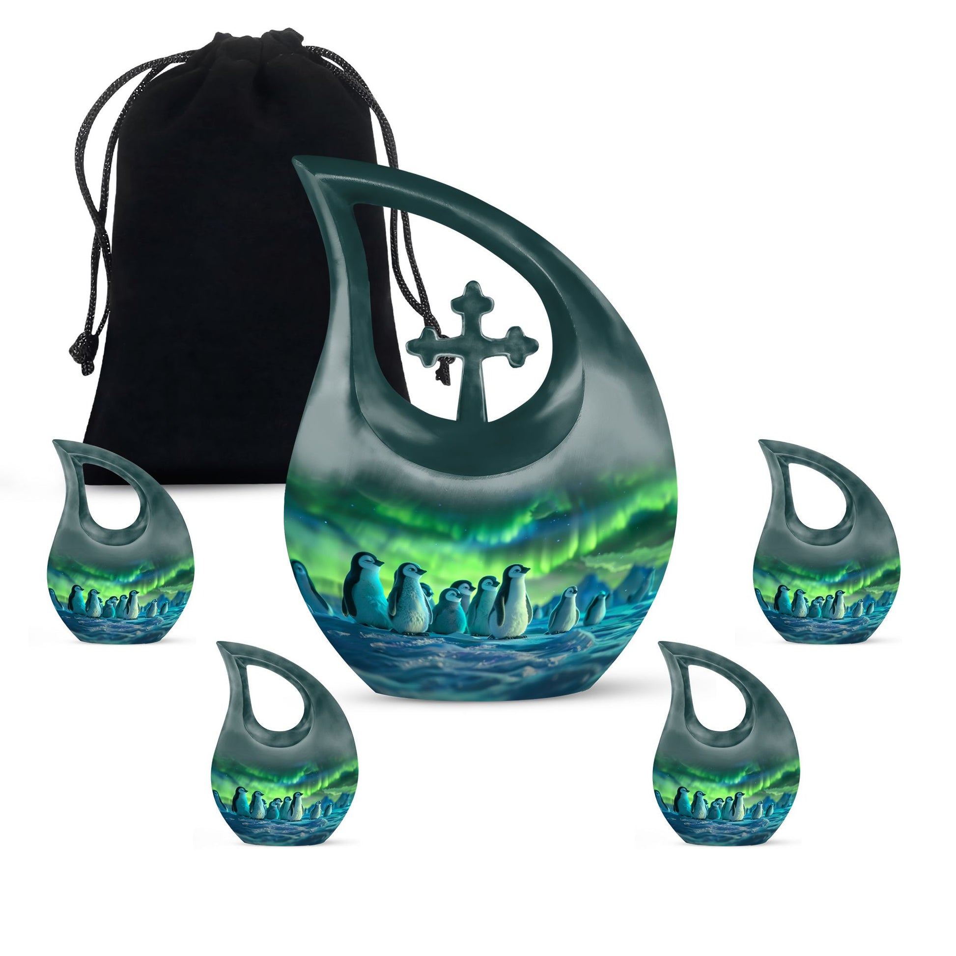 Penguin Theme Large Urn With 4 Keepsake Urn