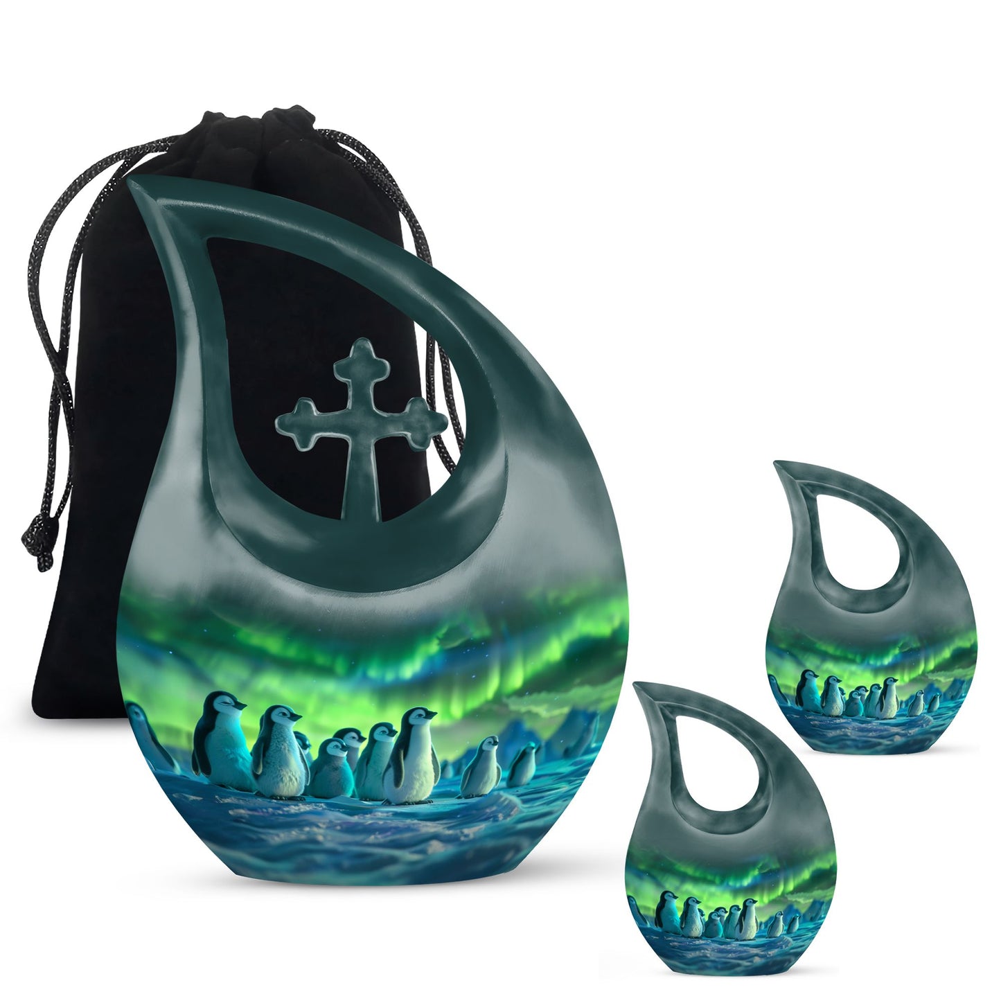 10 Inch Penguin Themed Cross Drop Beautiful Urn