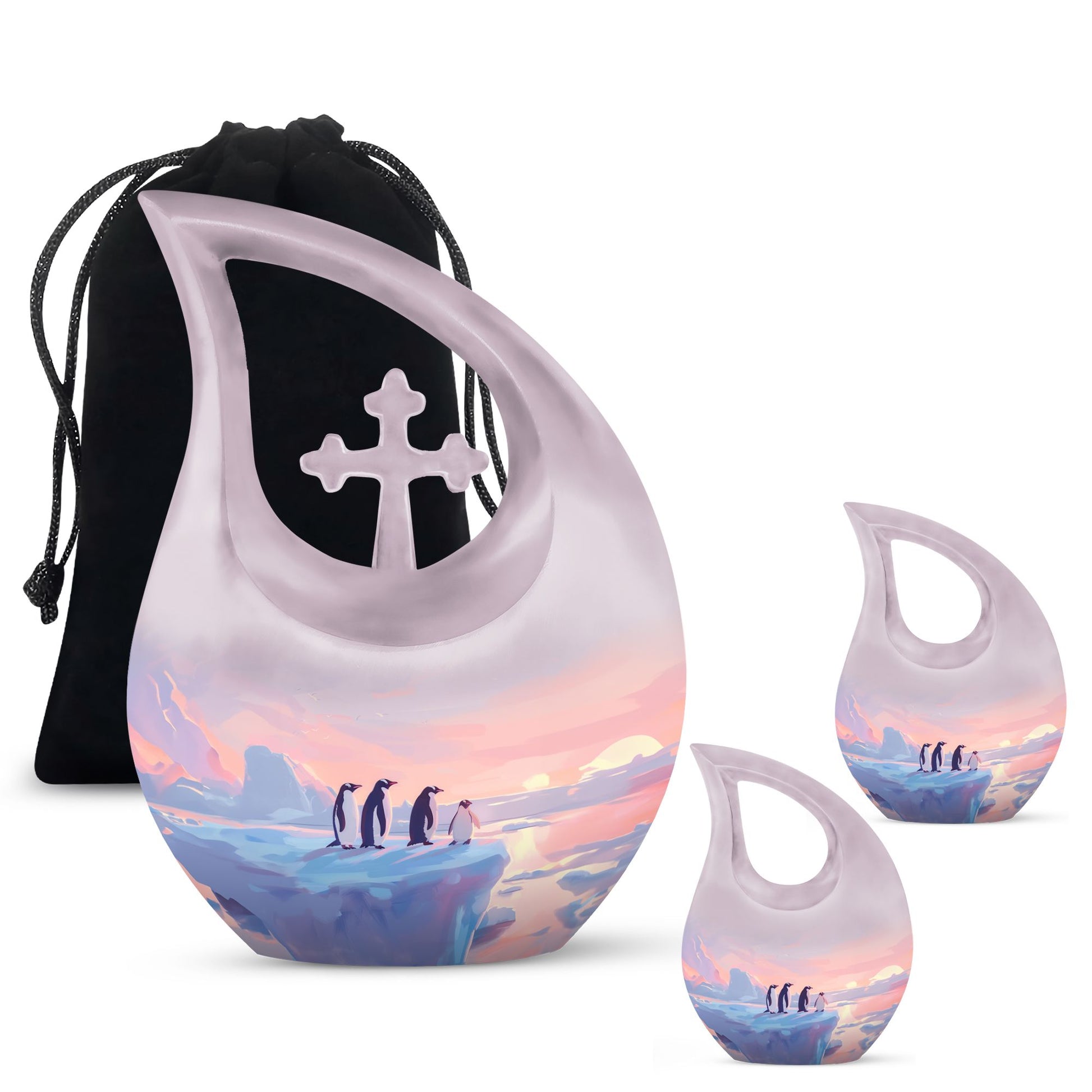 Penguin Theme Large Urn With 2 Keepsake Urn