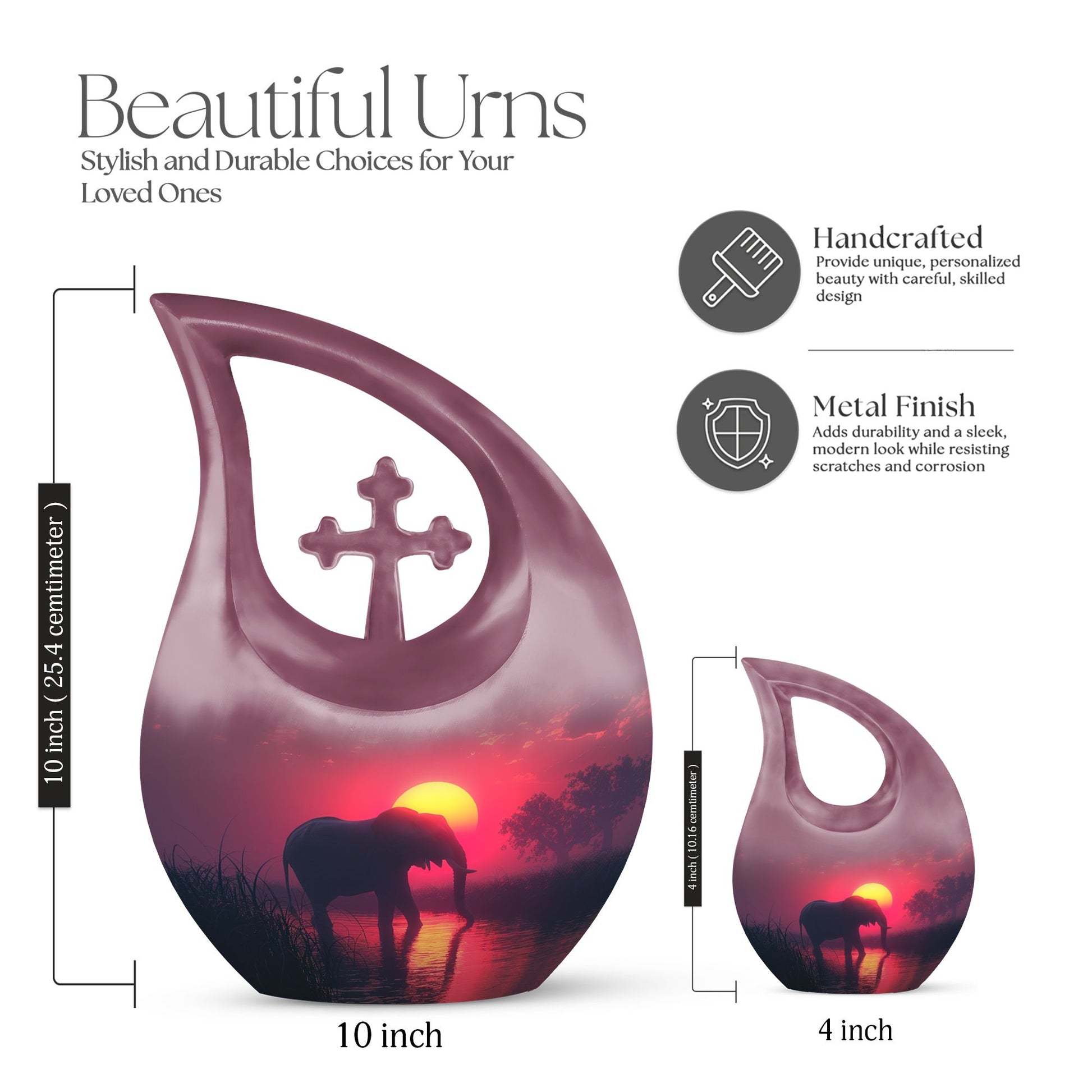 10-inch Elephant-themed Cross Drop Urn