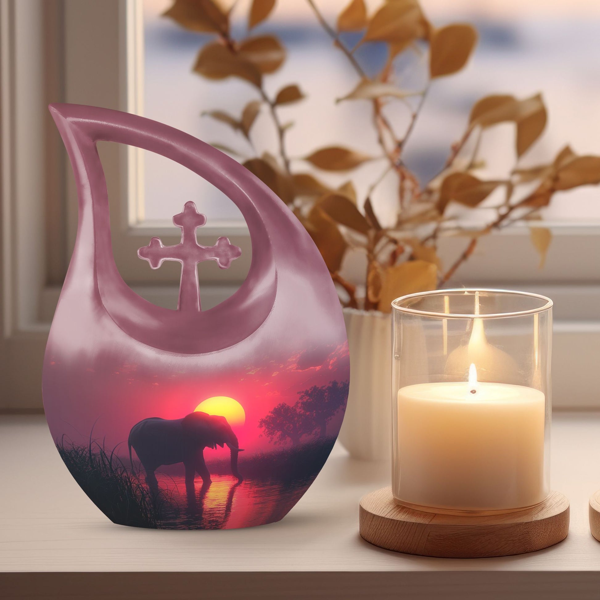 10-inch Elephant-themed Cross Drop Urn