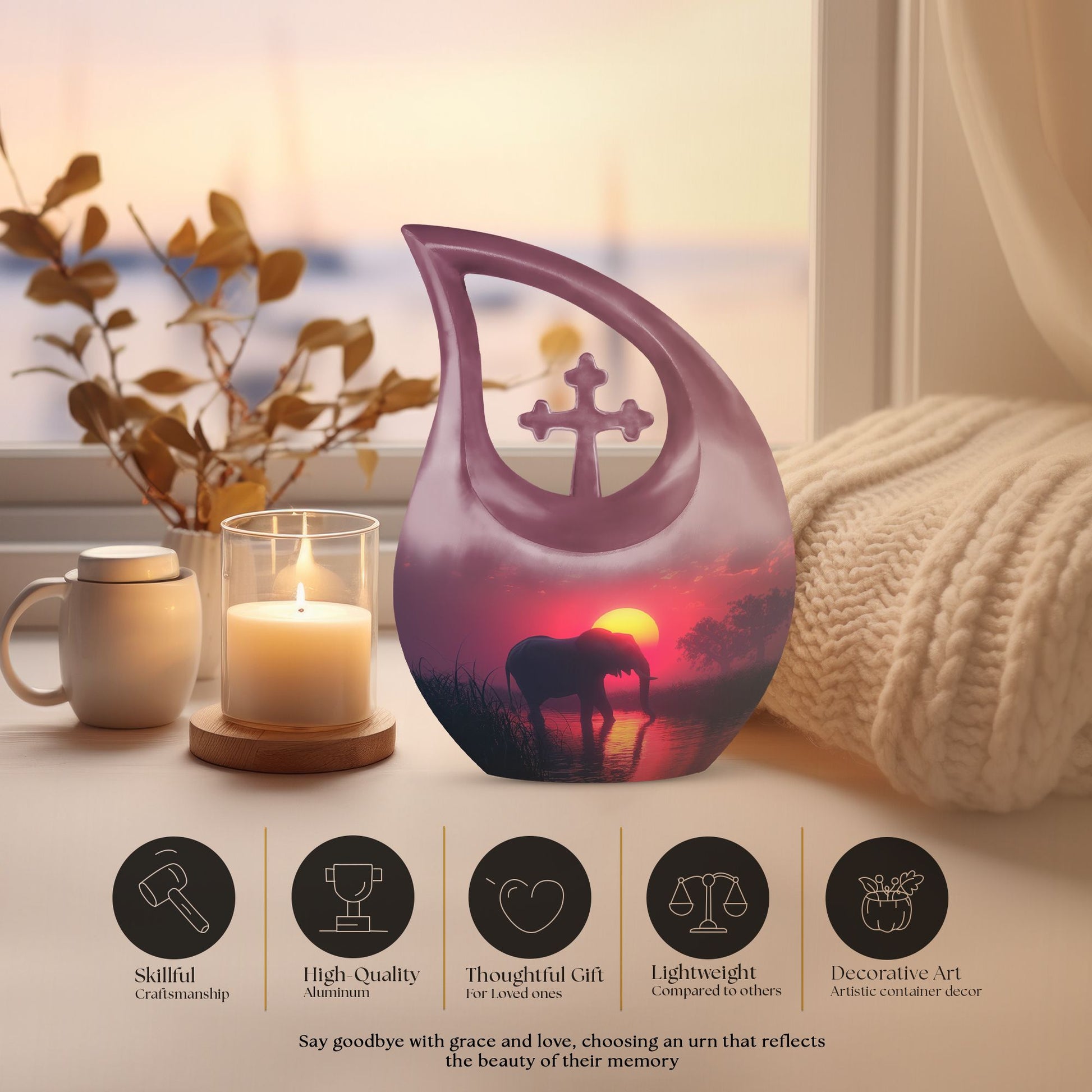10-inch Elephant-themed Cross Drop Urn