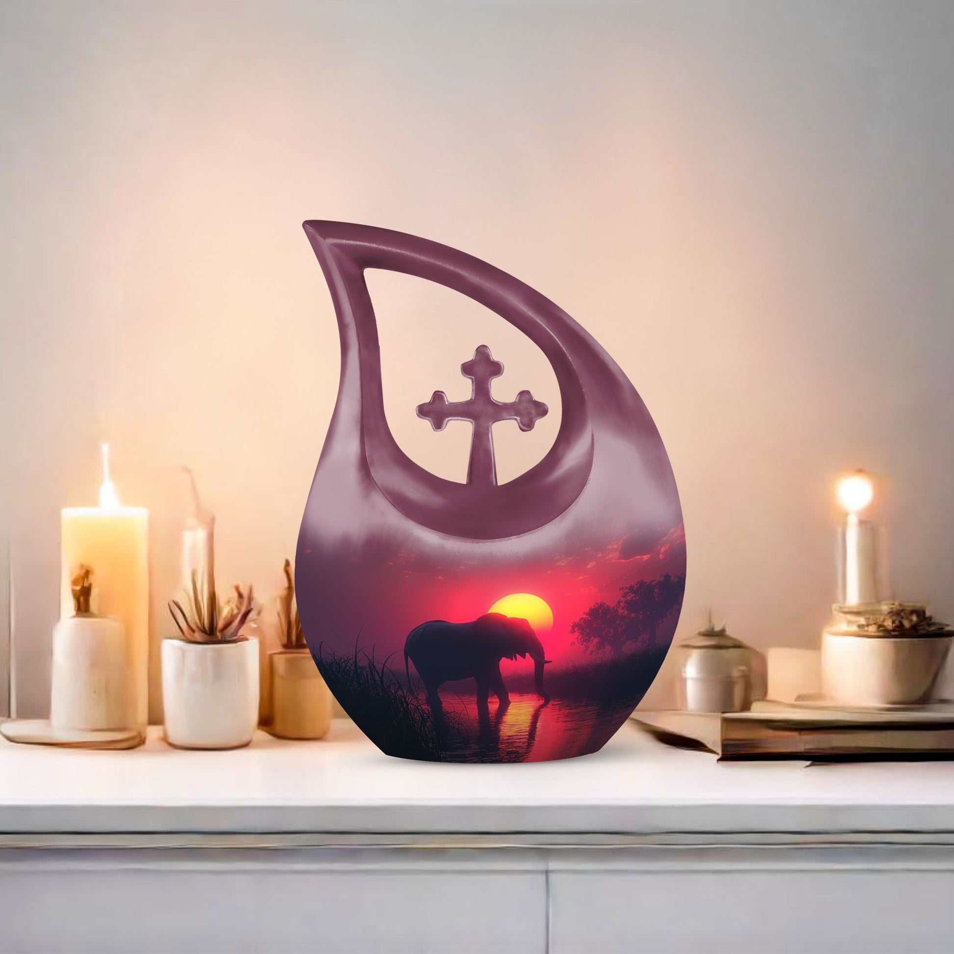 10-inch Elephant-themed Cross Drop Urn