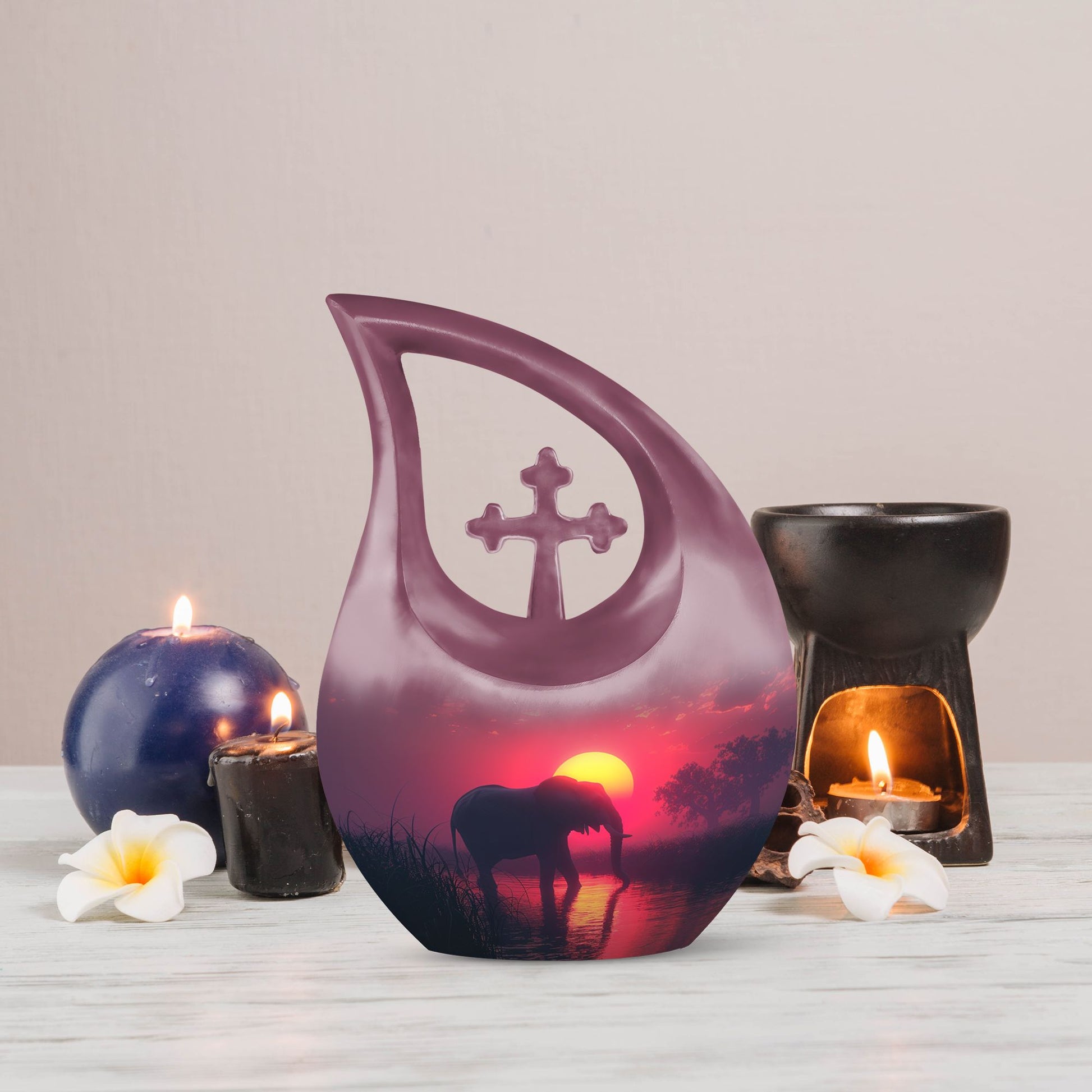 10-inch Elephant-themed Cross Drop Urn