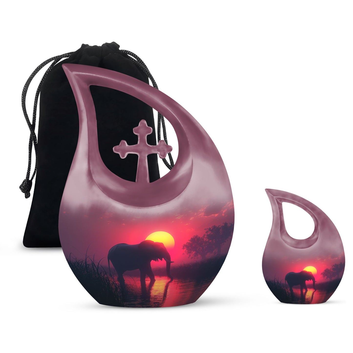 Elephant Theme Large Urn With 1 Keepsake Urn