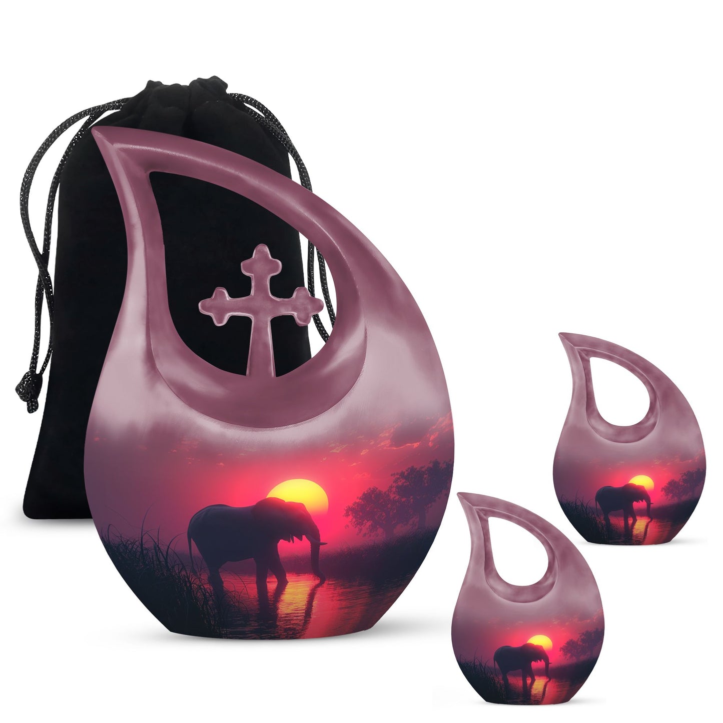 Elephant Theme Large Urn With 2 Keepsake Urn