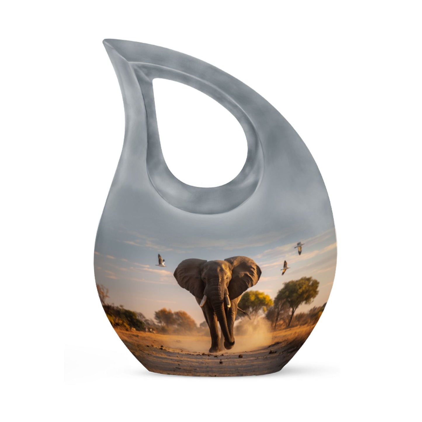 Elephant themed 10-inch Aluminum Cross Drop Urn for Dad's ashes