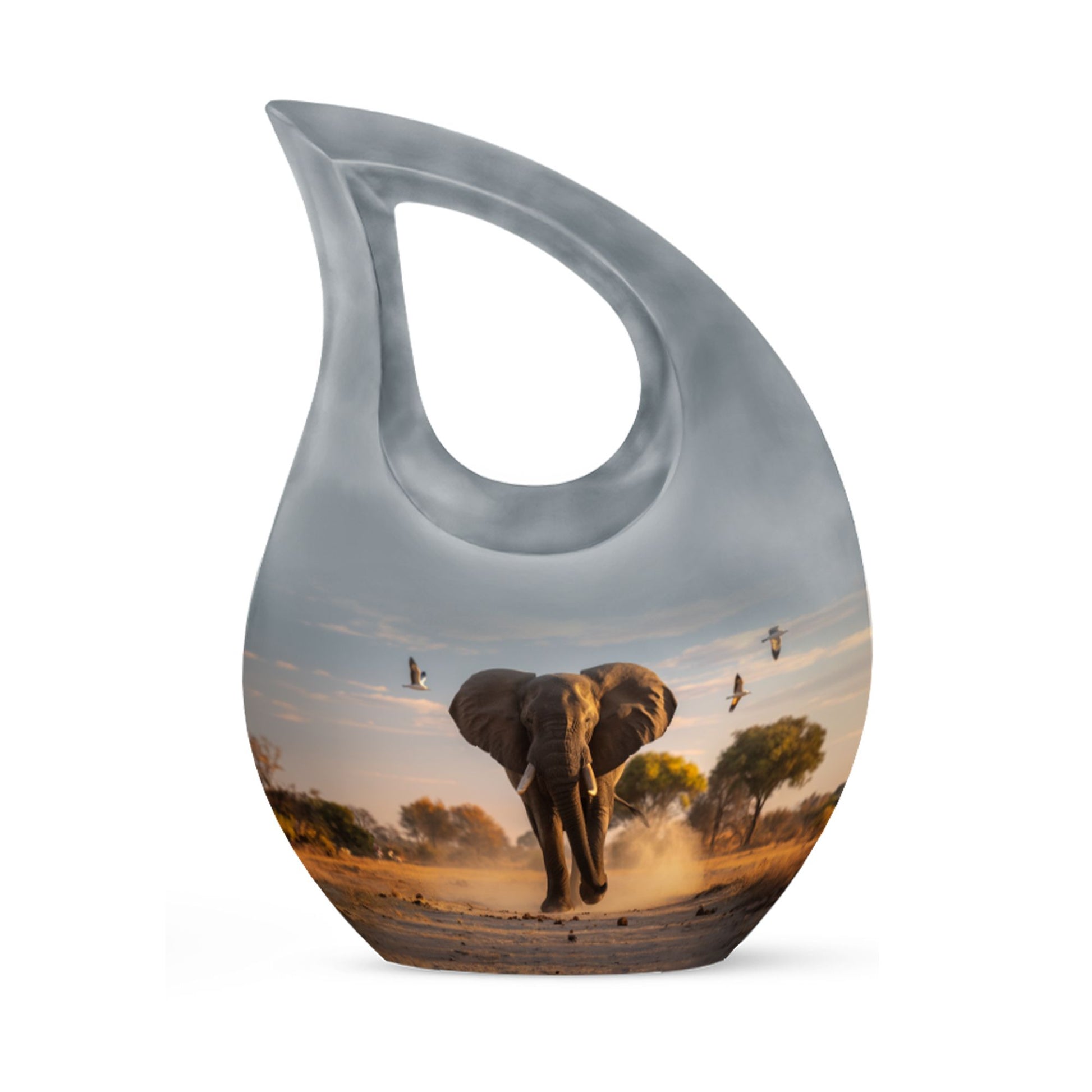 Elephant themed 10-inch Aluminum Cross Drop Urn for Dad's ashes