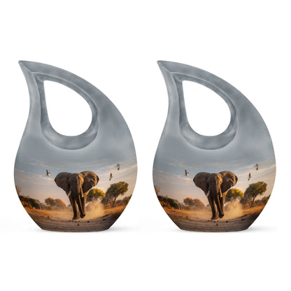 Elephant themed 10-inch Aluminum Cross Drop Urn for Dad's ashes