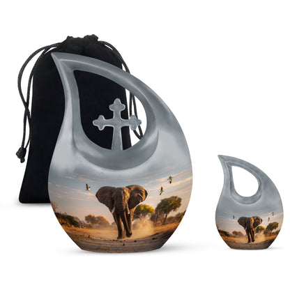 Elephant Theme Large Urn With 1 Keepsake Urn