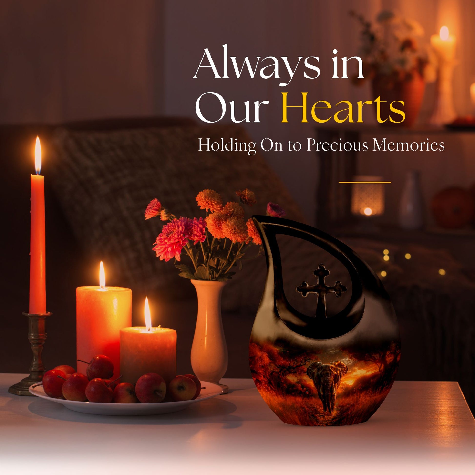 Elephant themed 10-inch Cross Drop design Companion Urn