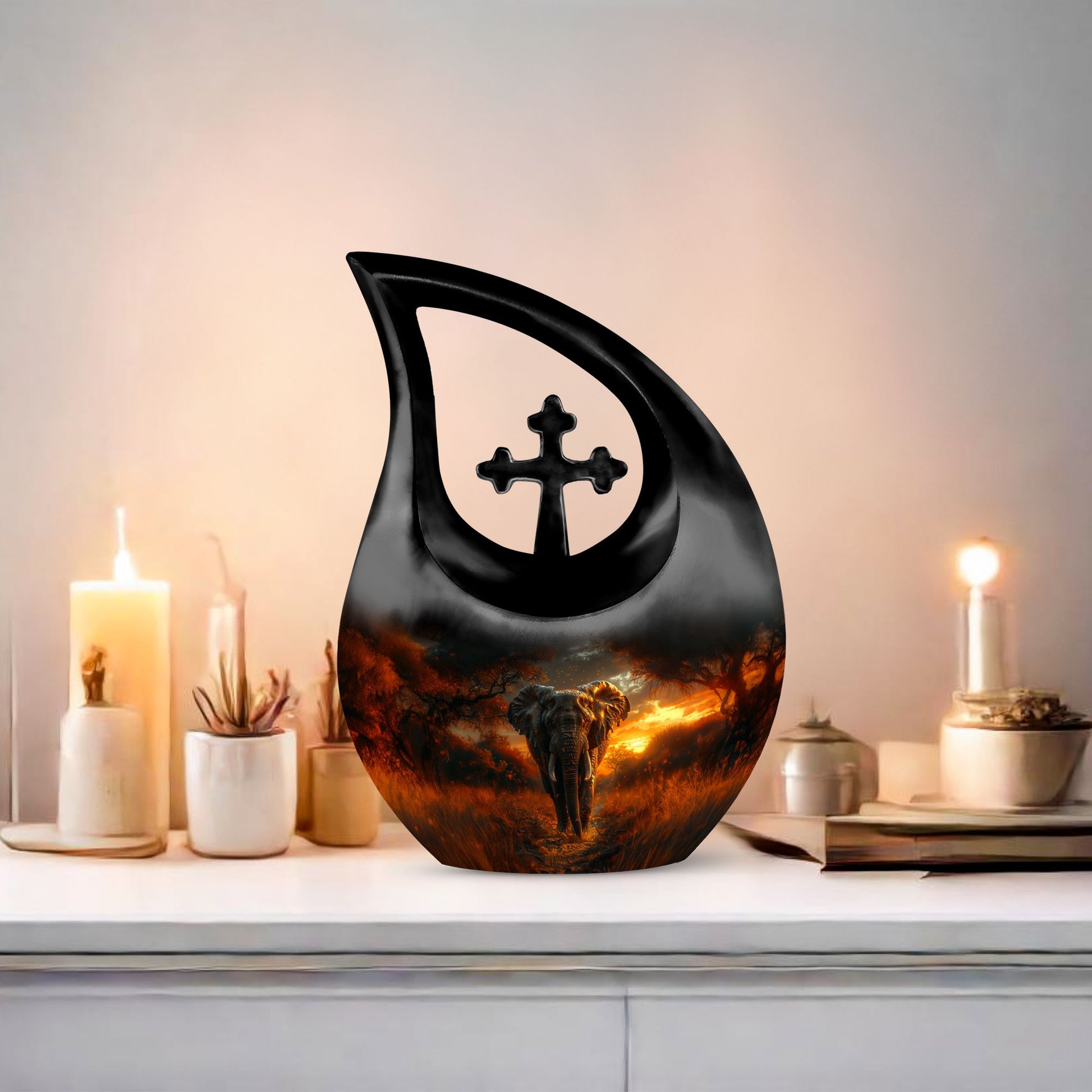 Elephant themed 10-inch Cross Drop design Companion Urn