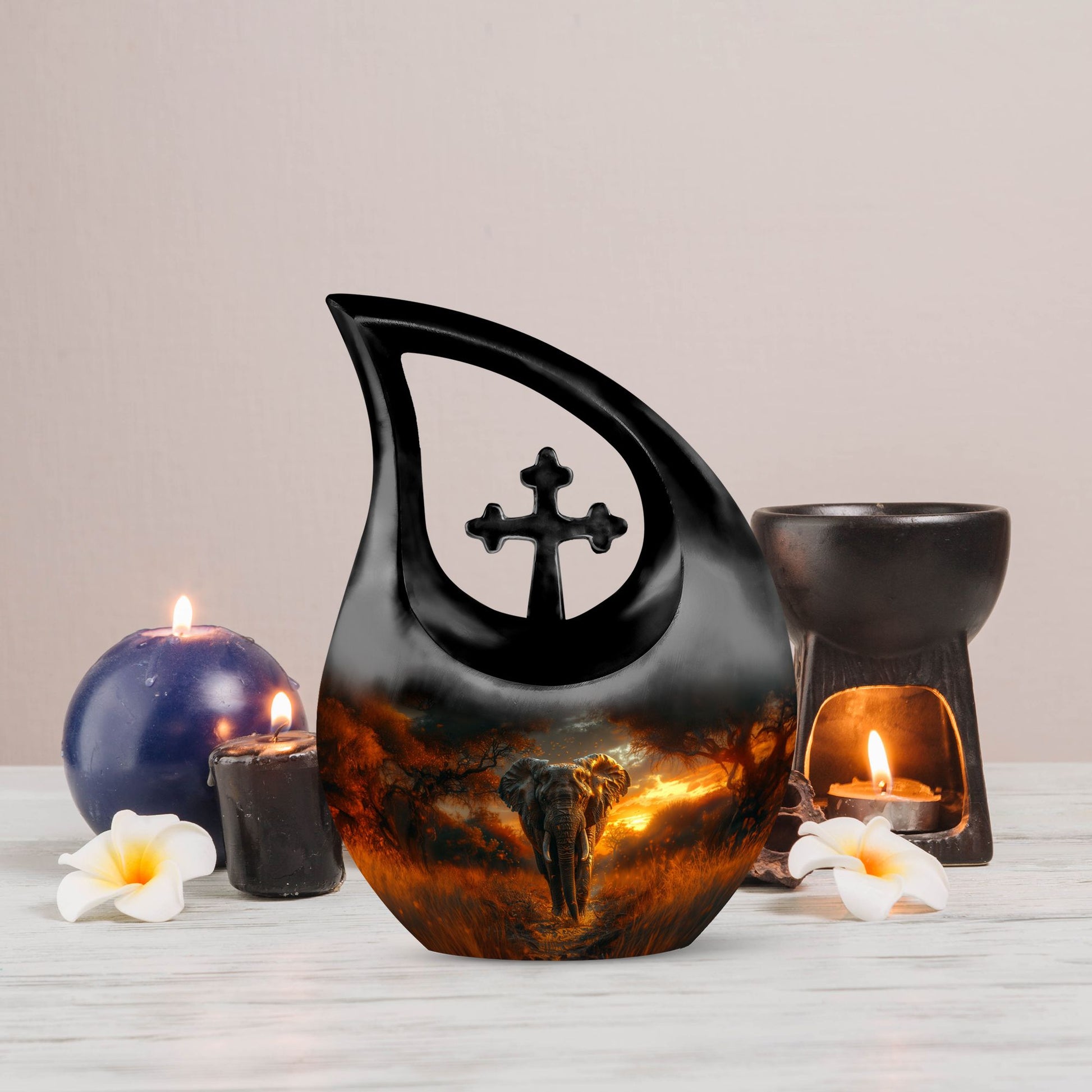 Elephant themed 10-inch Cross Drop design Companion Urn