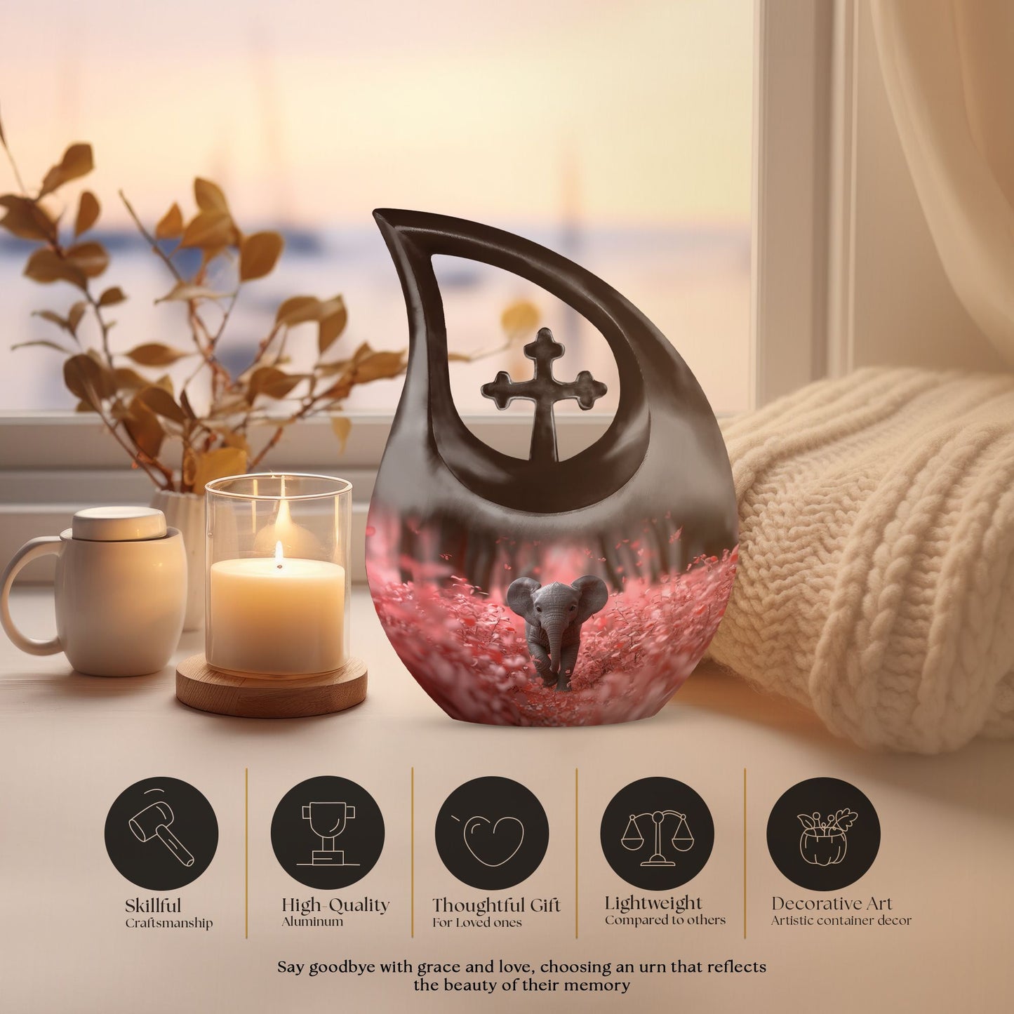 Elephant-themed Cross Drop Urn