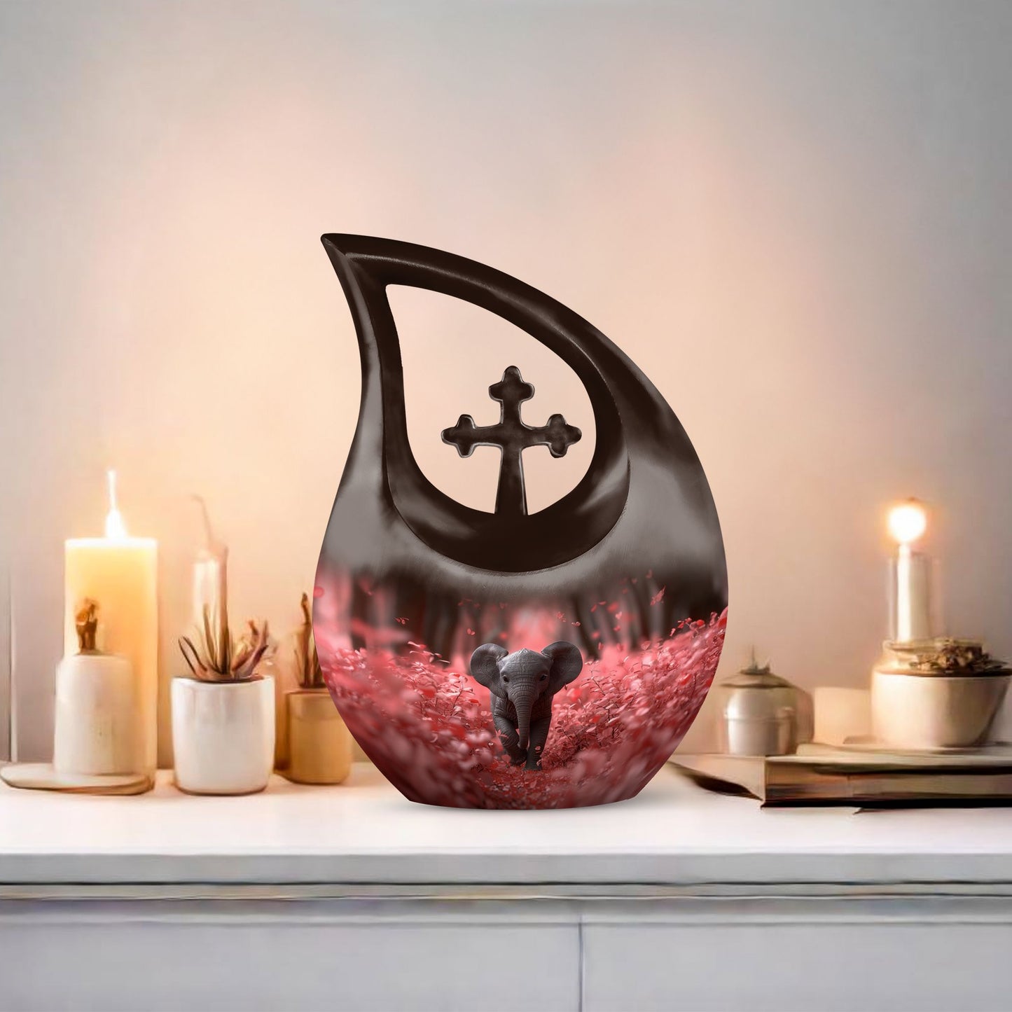 Elephant-themed Cross Drop Urn