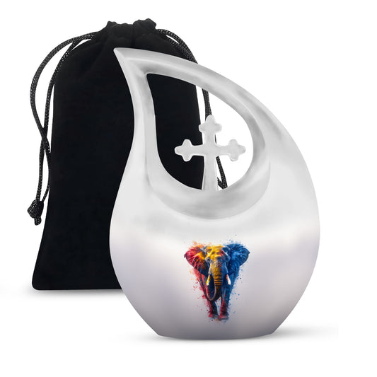 10-inch Elephant themed Cross Drop Aluminium Urn