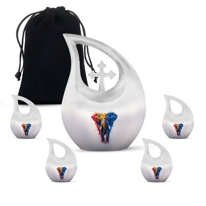 10-inch Elephant themed Cross Drop Aluminium Urn